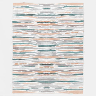 Teal Peach Pale Grey Watercolor Wash Stripes Fleece Blanket