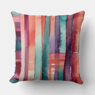Teal peach pink burgundy and purple abstract cushion