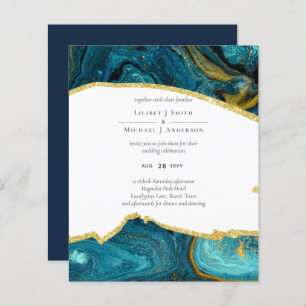 Teal Peacock Blue Gold Agate Wedding