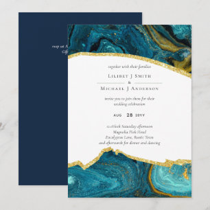 Teal Peacock Blue Gold Agate Wedding