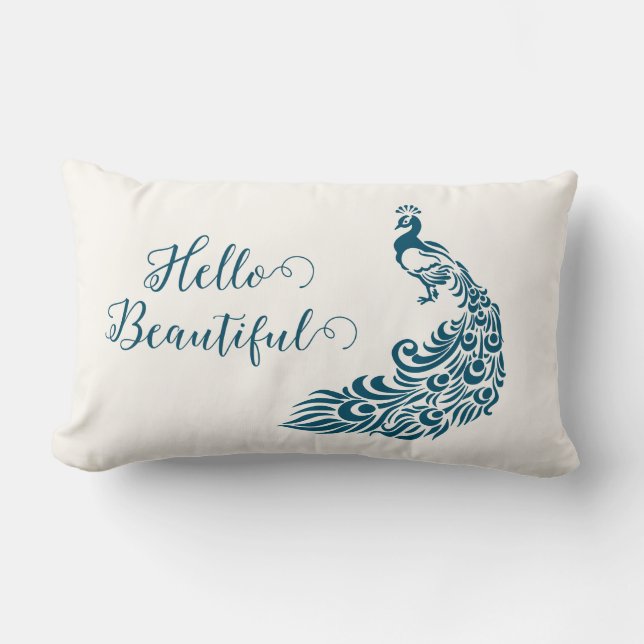 Teal Peacock Bold Stylish Art Deco Design Lumbar Cushion (Front)