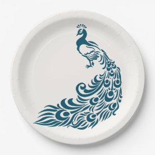 Teal Peacock Bold Stylish Art Deco Design Paper Plate
