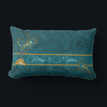 Teal Peacock Custom Wedding for Newlyweds Lumbar Cushion<br><div class="desc">Our Peacock Personalised Pillow has the lovely peacock feathers and wedding rings from the rest of the collection and coordinates with all the products in our Peacock Wedding Collection. Lovely gift for the newlyweds. Also look for our peacock design for everyday use and home decor.</div>