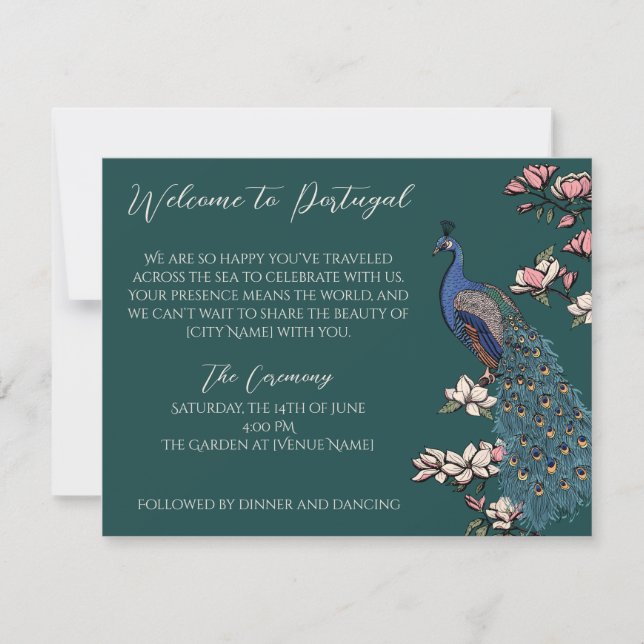Teal Peacock Destination Welcome & Itinerary (Front)