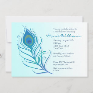 Teal Peacock Feather Bridal Shower Invitation