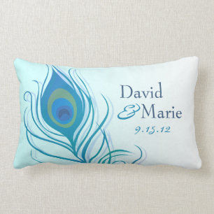 Teal Peacock Feather Keepsake Pillow