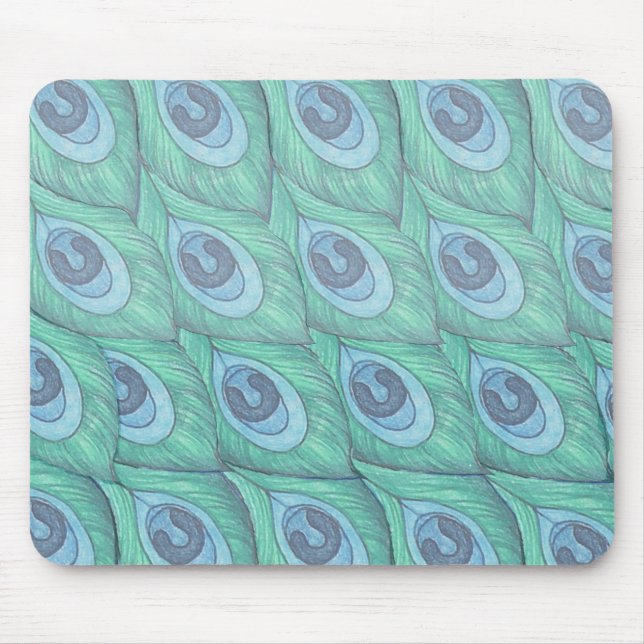 Teal Peacock Feather Pattern Design Mouse Pad (Front)