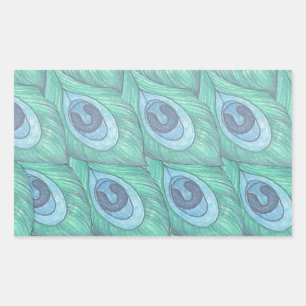 Teal Peacock Feather Pattern Design Rectangular Sticker