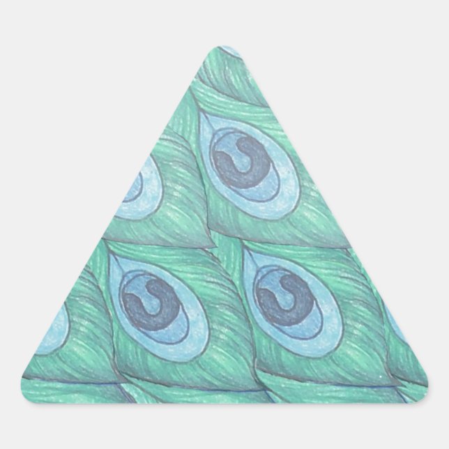 Teal Peacock Feather Pattern Design Triangle Sticker (Front)