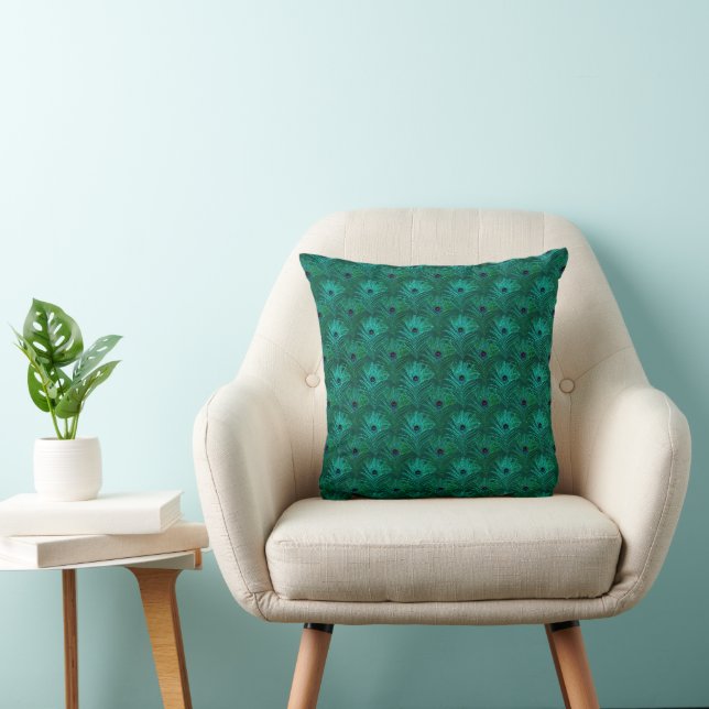 Teal Peacock Feathers Pattern  Cushion (Chair)