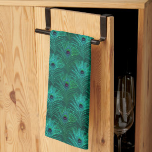 Teal Peacock Feathers Pattern  Tea Towel