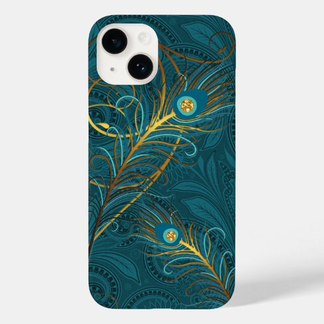 Teal Peacock Feathers with Paisley Case-Mate iPhone Case (Back)
