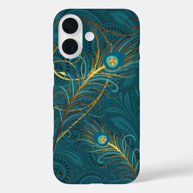 Teal Peacock Feathers with Paisley Case-Mate iPhone Case (Back)
