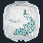 Teal Peacock Leaf Vine Compact Mirror<br><div class="desc">Personalise a unique gift for your Bridesmaids with a Teal Peacock Leaf Vine Compact Mirror. Compact design features a light grey grunge background with a vibrant teal peacock with a leaf vine embellishment. Personalise with the bridesmaid's name for a cherished reminder of your big day. Additional wedding stationery available with...</div>