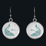 Teal Peacock Leaf Vine Earrings<br><div class="desc">Personalise a unique gift for your bridesmaids with a set of Teal Peacock Leaf Vine Personalised Earrings. Earring design features a light grey grunge background with a vibrant teal peacock with a white botanical embellishment. Personalise with the name of your bridesmaids. Additional wedding stationery and gifts available with this design...</div>