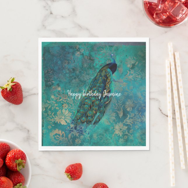 Teal Peacock Napkin (Insitu)