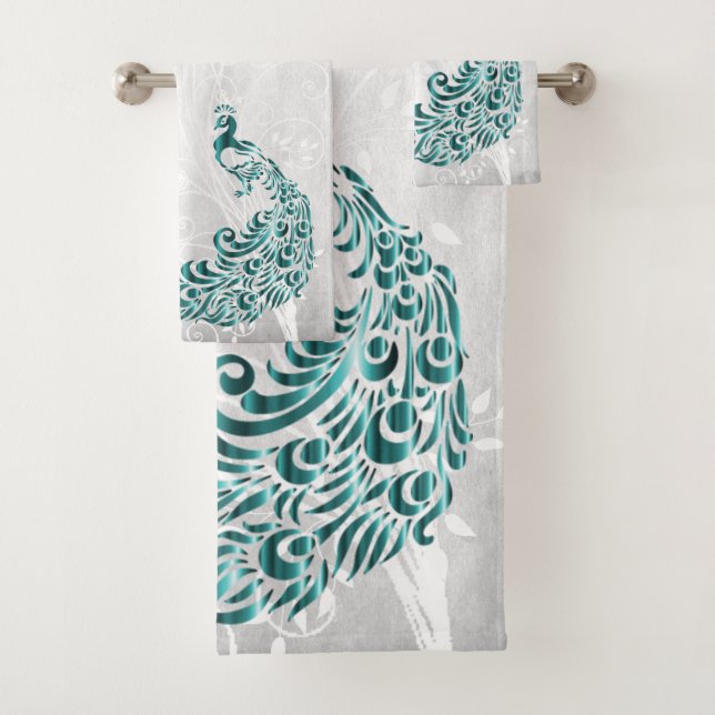 Teal Peacock Personalised Bath Towels (Insitu)