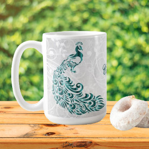 Teal Peacock Personalised Coffee Mug