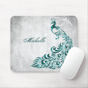 Teal Peacock Personalised Mouse Pad