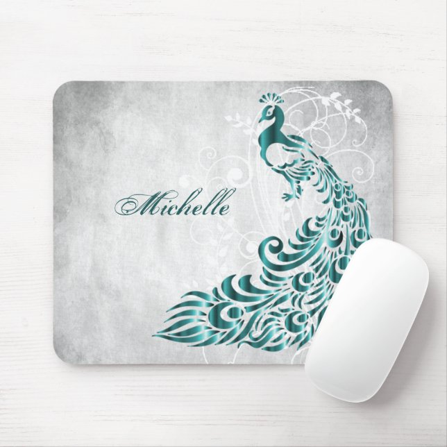 Teal Peacock Personalised Mouse Pad (With Mouse)