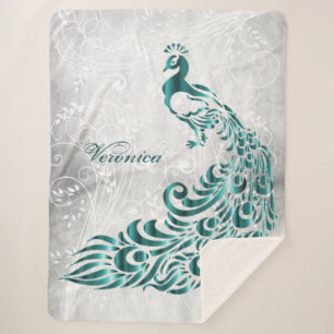 Teal Peacock Personalised Sherpa Blanket