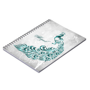 Teal Peacock Personalised Spiral Notebook