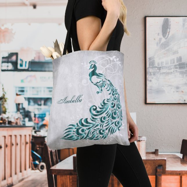 Teal Peacock Personalised Tote Bag (Teal Peacock Personalized Tote Bag)