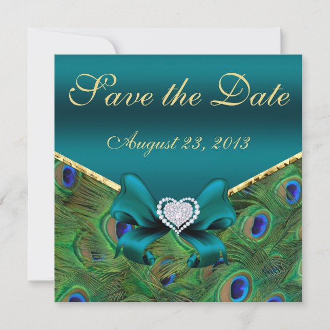 Teal Peacock Save the Date (Front)