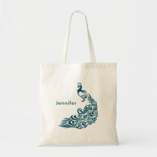 Teal Peacock Stylish Art Deco Design Personalised Tote Bag