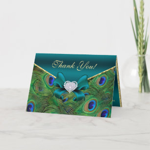 Teal Peacock Thank You Card