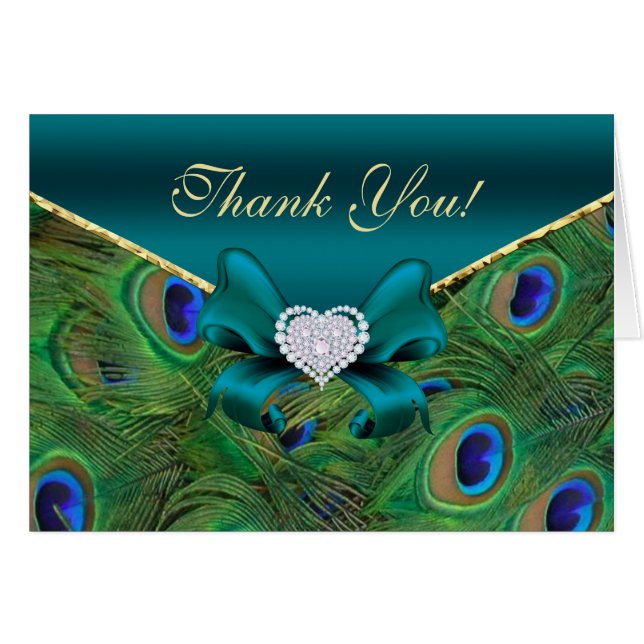 Teal Peacock Thank You Card (Front Horizontal)