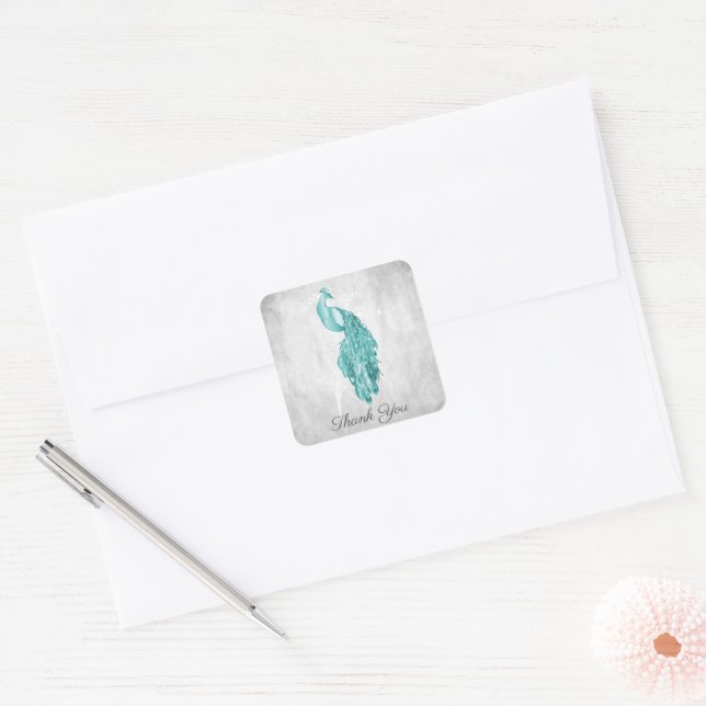 Teal Peacock Thank You Stickers (Envelope)