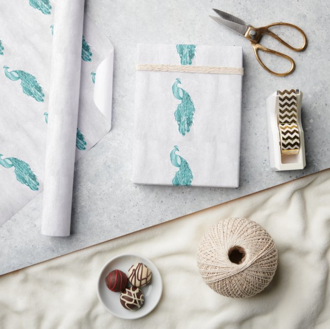 Teal Peacock Wedding Wrapping Paper (Crafts)