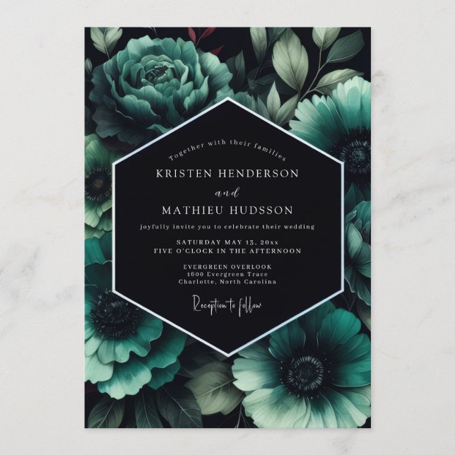 Teal Penumbral Bloom Wedding Invitation (Front)