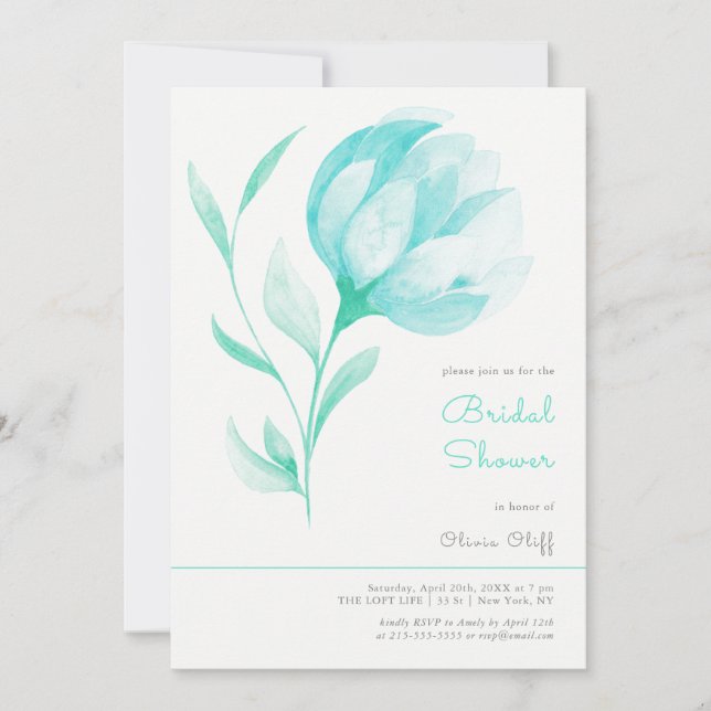 Teal Peonies Bridal Shower Invitation (Front)