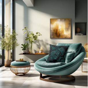 Teal Peonies on Black Pillow