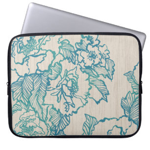 Teal Peonies on Neutral Elegant Laptop Sleeve