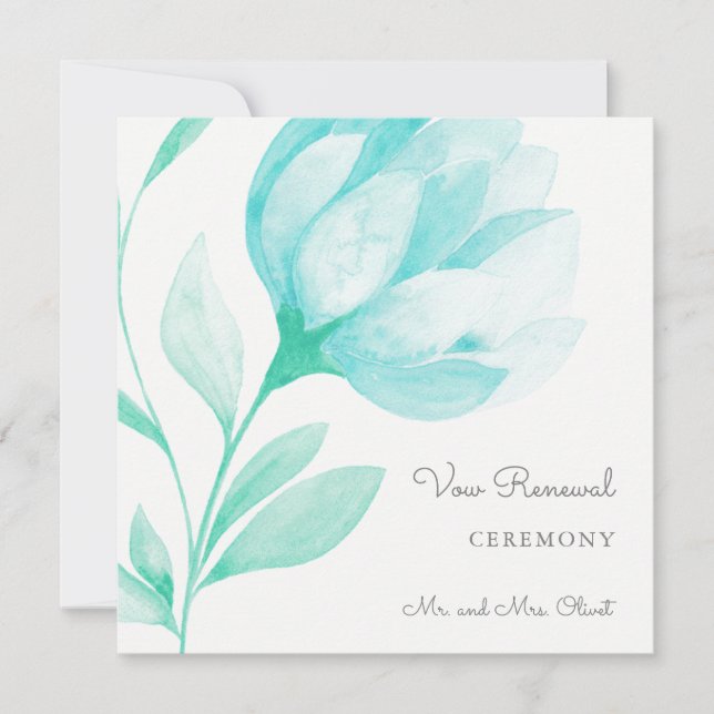 Teal Peonies Vow Renewal Invitation (Front)