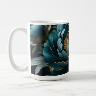 Teal Peony Gold Luxe Botanical Bloom Coffee Mug