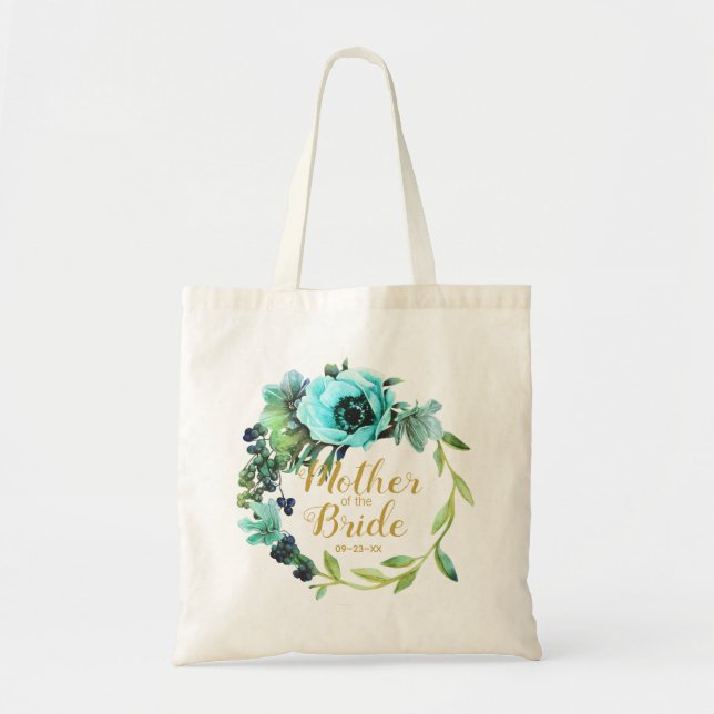 Teal Peony Wreath Mother of the Bride ID456 Tote Bag (Front)
