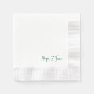 Teal Personalised Script Names Wedding Napkin