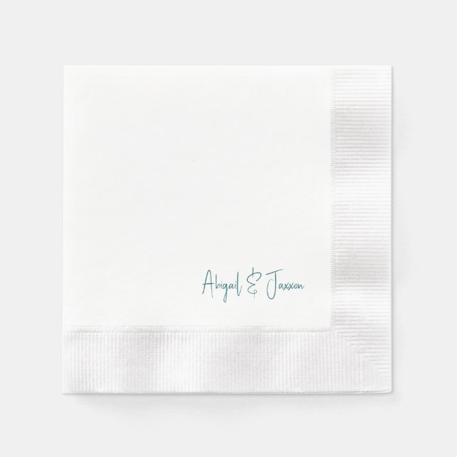 Teal Personalised Script Names Wedding  Napkin (Front)