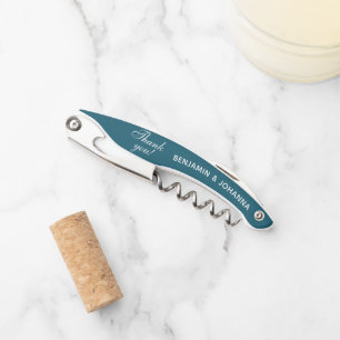 Teal Personalised Wedding Thank You Favours Corkscrew