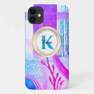 Teal Personalized Girly Blue Monogram Turquoise iPhone 11 Case