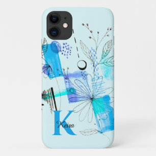 Teal Personalized Girly Blue Turquoise Monogram iPhone 11 Case