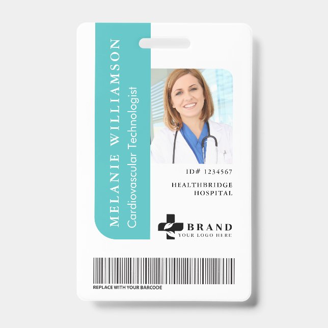 Teal Personalized Medical Employee Photo ID & Logo Badge (Front)