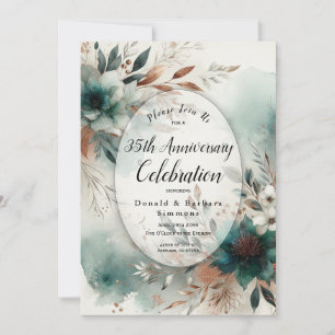 Teal Petals in Bronze Bloom Anniversary Party Invitation
