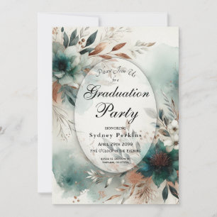 Teal Petals in Bronze Bloom Graduation Party Invitation