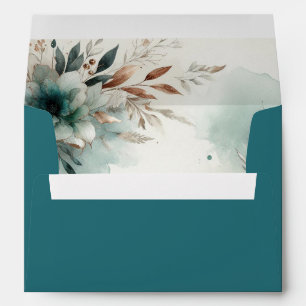 Teal Petals in Bronze Bloom Wedding Envelope