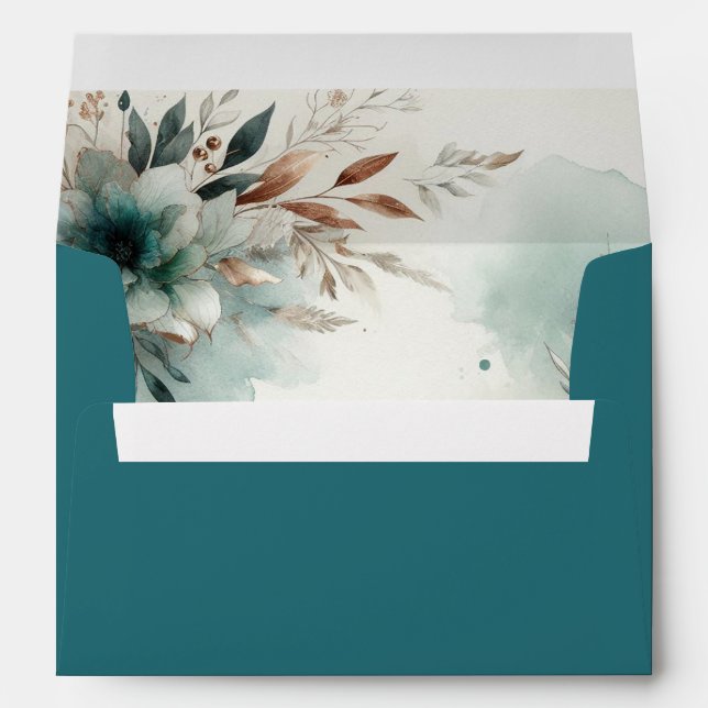 Teal Petals in Bronze Bloom Wedding Envelope (Back (Bottom))